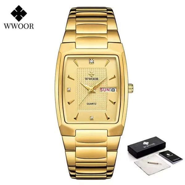 Herrarmbandsur 2022 WWOOR Brand Luxury Quartz Watch Waterproof Business Man Date Clock Casual Fashion Svart Relogio Masculino gold gold box