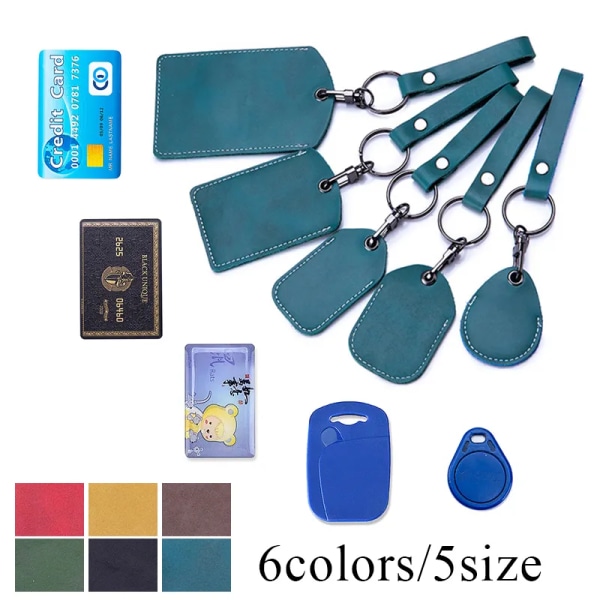 Hållare för åtkomstkort i äkta läder Nyckelring Nyckelring Dörrlås åtkomstetiketter ID- case Nyckelring åtkomstkortväska Nyckelbricka style 3-blue