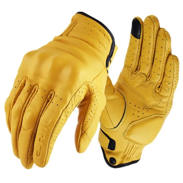 Retro Gula Äkta Läder Motorcykelhandskar Motorcykel Cafe Racer Handskar Pekskärm Motorcykeltillbehör Moto Handskar Utrustning Yellow M