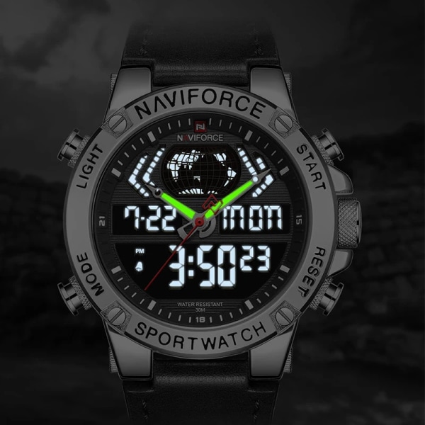 NAVIFORCE Lyx Herr Sportklockor Militär Vattentät Digital Alarm Chronograph Quartz Armbandsur Manklocka Relogio Masculino GBLBNBOX