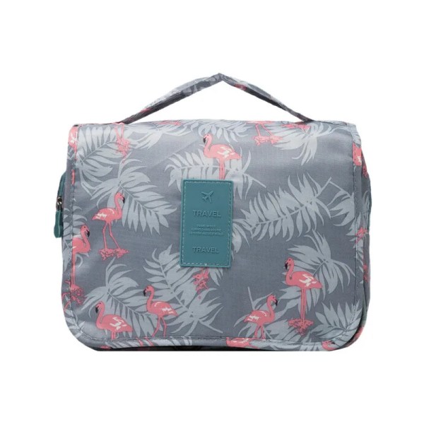 Resor för män och kvinnor kosmetiska väska Nylon Vattentät sminkväska med hög kapacitet Toalettartiklar förvaringsväska Damer Neceser Badrumspåse Gray  flamingo