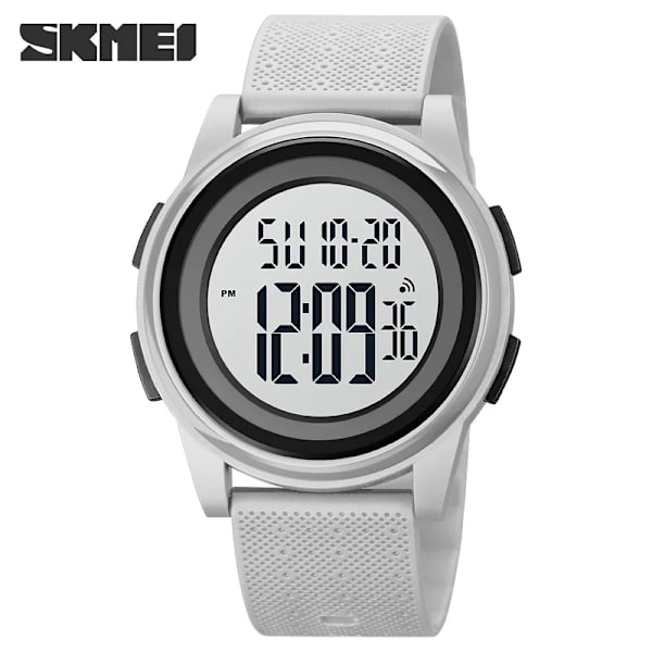 Digital armbandsur LED-ljus Chrono Väckarklocka 5Bar Vattentät Mode Casual Herr Sportklockor SKMEI Relojes Hombre White