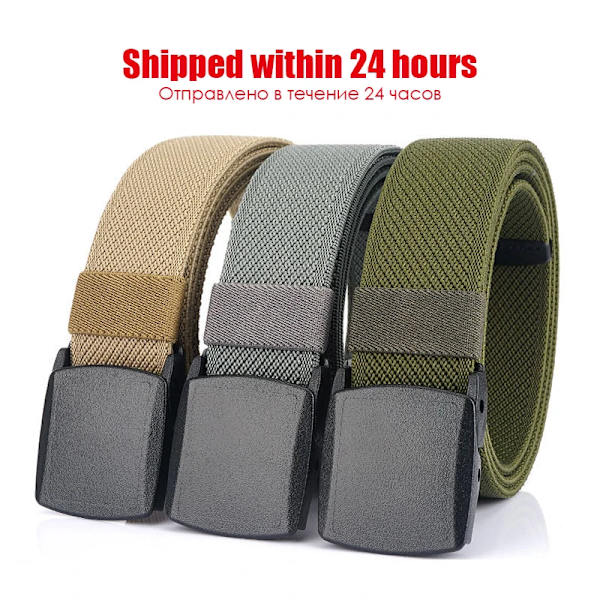 VATLTY Metallfritt elastiskt bälte för män, starkt teknisk plast, snabblåsande nylon Unisex Stretchbälte Utomhussport ArmyGreen 115CM