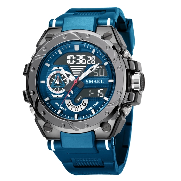 SMAEL Quartz Watch For Herr Armbandsur Watchcolorful Red Armband 50M Vattentät Väckarklocka Analog Digitals 8060 Sportklockor BLUE