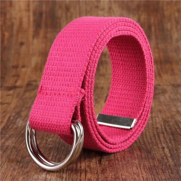 Mode bälte för män/kvinnor D-format dubbelringspänne Enkelt solid bomullscanvas All-match unisex canvasbälten Midjebälte lyx Rose red 100cm
