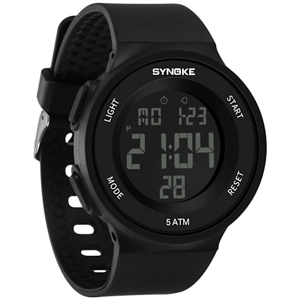 SYNOKE Student Elektronisk Watch Unisex Watch Multifunktion Militärsport Vattentät Lysande LED Digital Herr Big Dial Black