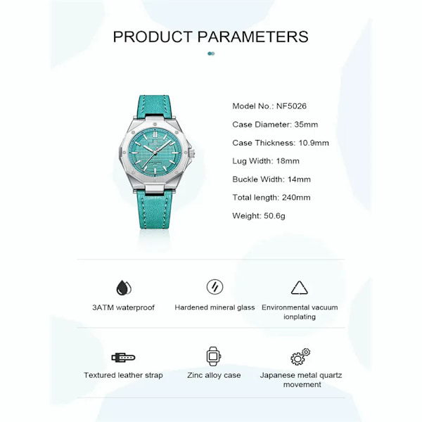 NAVIFORCE Quartz Läder Armband Lyx Kvinnor Enkel Populär Watch Vattentät Kvinnor Klockor Kvinnor Watch Mujer SBEBE