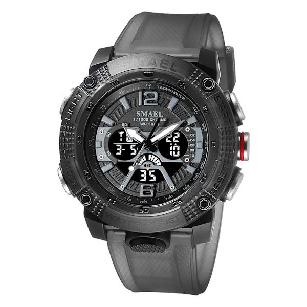 Sportklockor Vattentät SMAEL Manklocka Digital LED Display Kvarts Analog Stoppur Mode Grön Orange Klocka 8058 Watch GRAY