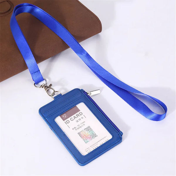 Unisex enfärgad korthållare Halsrem med nyckelbricka Hållare Personal ID-kort Buss ID-hållare Kreditkortshållare B-blue