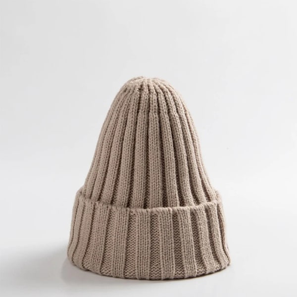 Unisex Bomullsblendade Varma Mjuka Stickade Mössor Hip Hop Vintermössor Beanies För Flickor Höstmössor Skullies Beanies beige