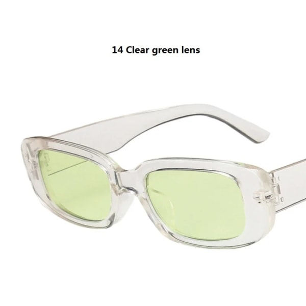 Små rektangulära solglasögon Kvinnor Oval Vintage Märke Designer Fyrkantiga solglasögon För Kvinnor Skuggor Kvinnliga Glasögon Antireflex UV400 14 Clear green lens