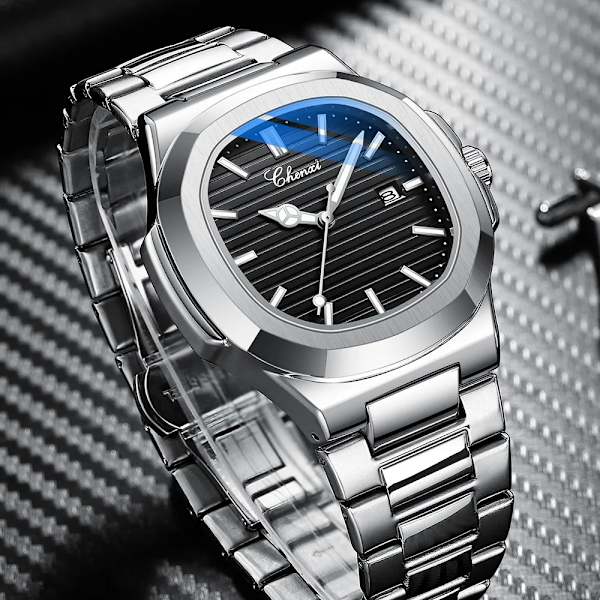 CHENXI 2023 Nya herrklockor Business Clock Top Lyxmärke Quartz Watch Rostfritt stål Vattentät självlysande armbandsur Silver White