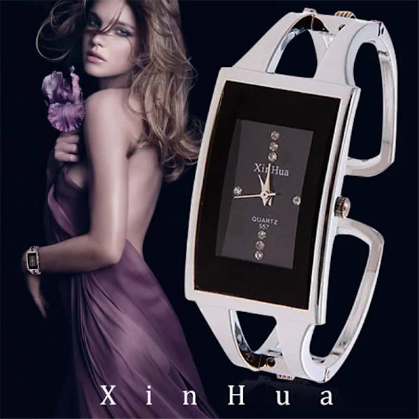 Watch Xinhua Quartz Armbandsur Kristall Mode Silver Casual Rostfritt Stål Relojes Mujer Armband Klocka White