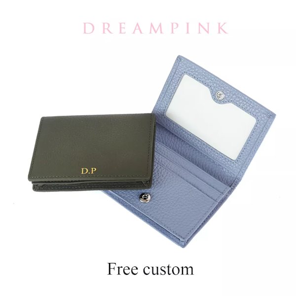 Visitkortshållare Dam Bifold Läder Kreditkortsfodral Case Anpassad Män Ko Äkta Läder Pink 2