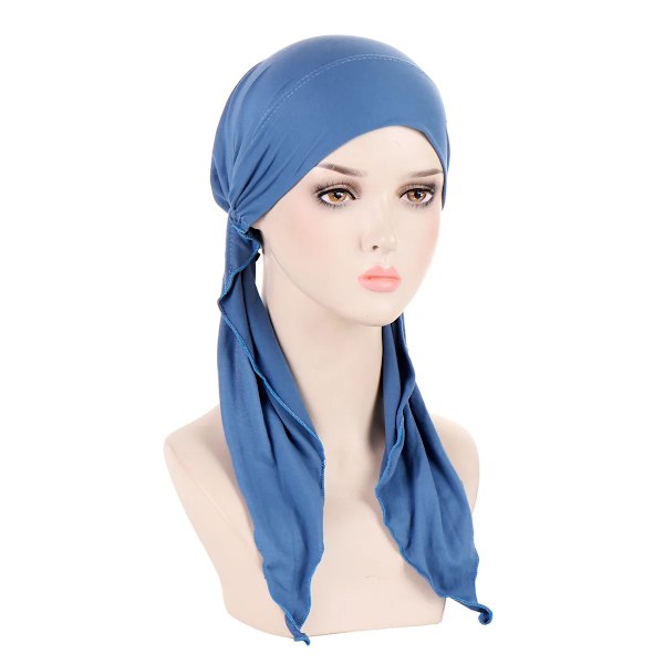 Kvinnors NewInner Hijab Turban Förbandshatt Solid Lång Svans Huvudduk Wrap Beanies Bonnet Huvudduk Stretch Huvudbonad Hatt Denim