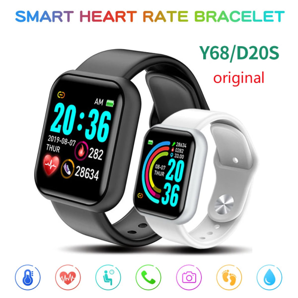 D20 Y68 Smart Watch Bluetooth Svara samtal Sport Fitness Tracker Custom Dial Smartwatch Män Kvinnor betygsätt blodtryck PK D13 D18 D20S navy