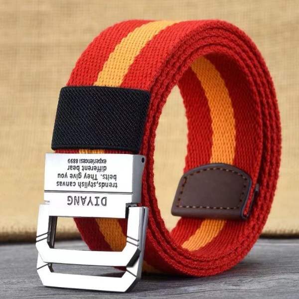 Vår och höst Ungdom Dubbelring Spänne Färgmatchning Justerbar längd Jeans Canvas Dam- och Herrbälte Type 11 100cm