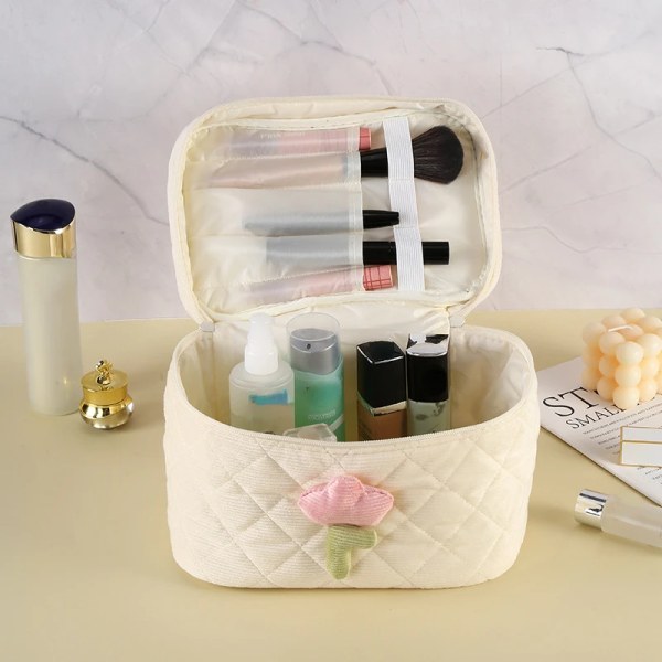 Mode Kvinnors Tulpan Blommor Påse Stor kapacitet Resekosmetikväska Manchester Dragkedja Bärbar förvaring Make Up Organizer Purple Bucket Bag