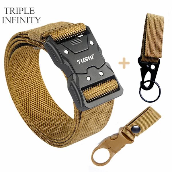 2022 Quick Release Pluggbart spänne Taktiskt bälte Tufft Nylon Militärbälte för män Kamp Slitstarka manliga jeans Midjeband Jakt Brown Belt Match 125cm Adjustable