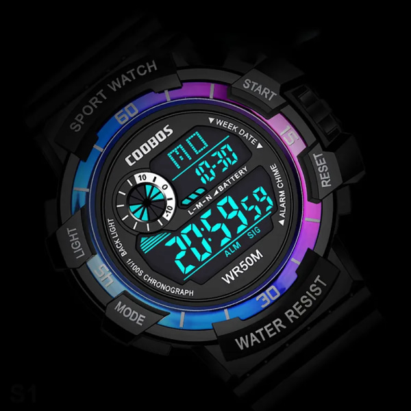 Nyaste sportklockor för män Lyxmärke Vattentät Lysande Militär Armbandsur Man Multifunktion Färgrik Digital klocka 1003 red