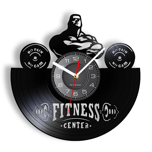Bodybuilding Väggklocka Tillverkad av Äkta Vinylskiva Träning Tyngdlyftning Gymutrustning LED Bakgrundsbelysning Modern Klocka Till Kroppsbyggare Without LED(.102)