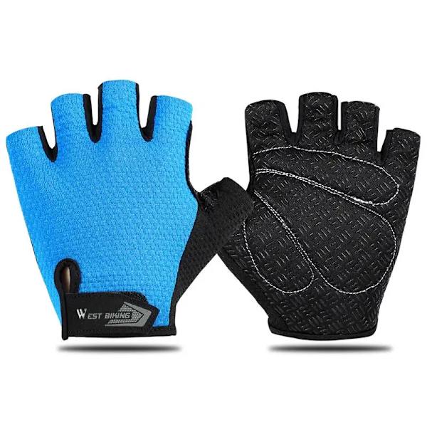 WEST BIKING Half Finger Cykelhandskar Antislip Motorcykel MTB Road Bike Handskar Män Sport Fitness Cykel Fingerlösa handskar Blue M
