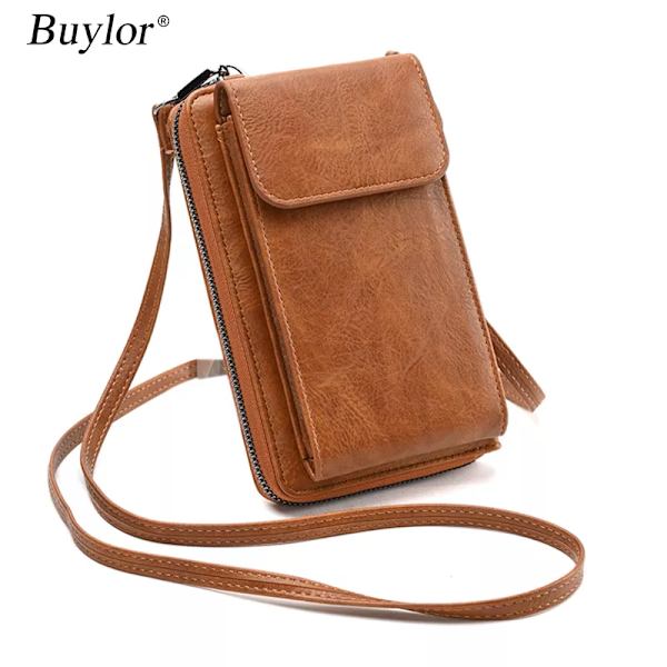 Buylor Hasp Mode Crossbody-väska Liten mobiltelefonväska Damväska PU-läderkorthållare Lyxig axelrem för handväska Yellow 18x11x5cm