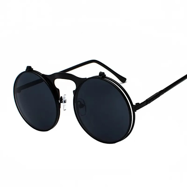 Solglasögon för män och kvinnor UV-skydd Anti-bländning Mode Retro Steampunk Runda metallsolglasögon BlackGrey Black