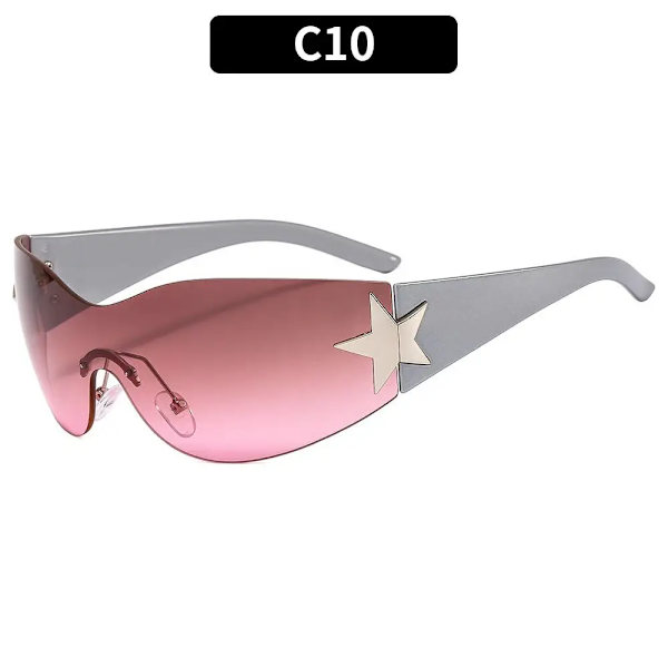 Punk One Piece Solglasögon Goggle Nya Y2k båglösa solglasögon 2000-talsglasögon Glasögon UV400 Kvinnlig designer femstjärniga glasögon C10