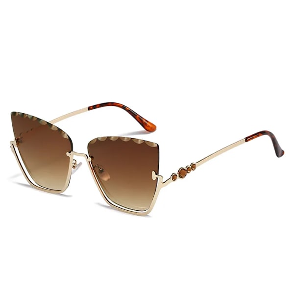 Halvbåglösa Cat Eye-solglasögon Dammode Cateye-solglasögon för damer Trendiga metall halvramssolglasögon Brown as picture