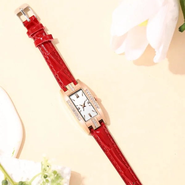 2023 Xiaohong Läderrem Diamant Liten fyrkantig Damklockor Elegant retromode Dam Dekorativ Watch Reloj Mujer White Red