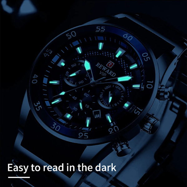 Belöning Sport Herrklockor Lyxmärke Lumious Hands Chronograph Man Armbandsur Herr Vattentät Full Steel Montre Homme 2021 silver black tool