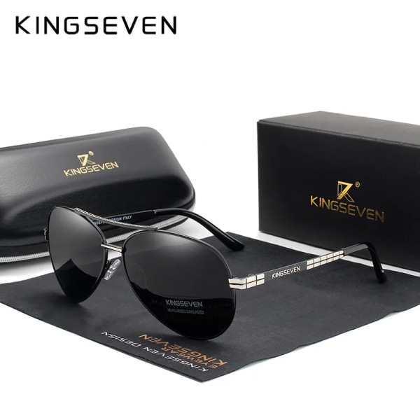 KINGSEVEN 2022 Ny design Aviation Alloy Ram HD Polarized Solglasögon för män UV400-skydd Silver gray