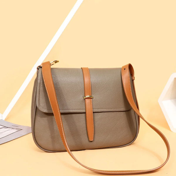 Lyxmärke 100 % äkta läder Damväska Handväskor Stor kapacitet Tygväska Vintage högkvalitativ axelväska för damer Khaki