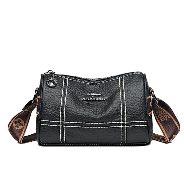 Högkvalitativ enfärgad äkta läder Crossbody-väskor för kvinnor Handväskor i äkta läder Damväskor Kvinnliga Tote Sac Black 22cm 11cm 14cm