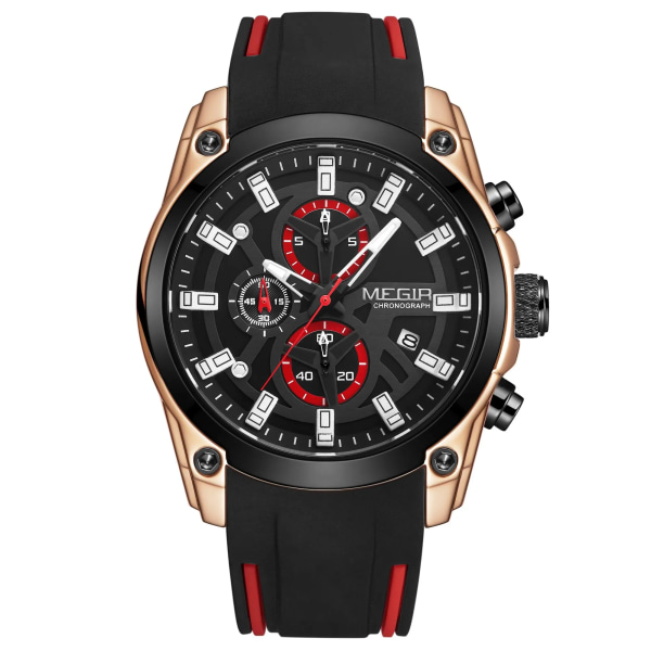 MEGIR Herrklockor Toppmärke Lyx Sport Militär Armbandsur Chronograph Luminous Date Quartz Moda Watch Läder Manklocka Rose black
