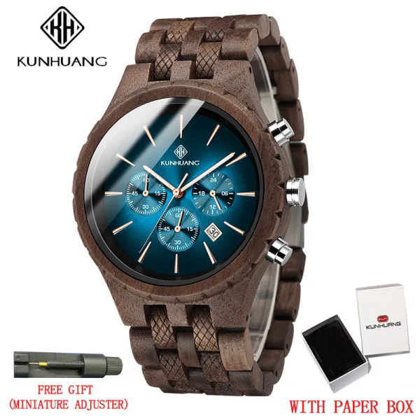 KUNHUANG Handgjord watch multifunktionsurtavla watch Lyxig lysande kronograf Custom Logo relógio masculino Brown paper box