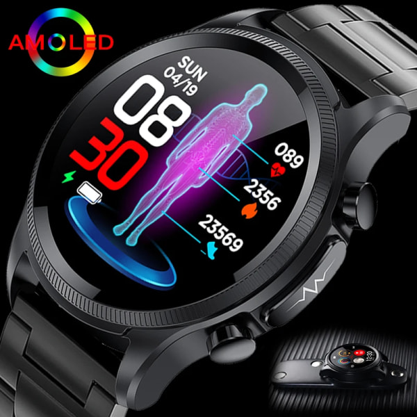 Ny EKG+PPG Smart Watch Män Laserbehandling av hypertoni Hyperglykemi Hyperlipidemi Puls Hälsosam Sport Smartwatch Black mesh belt