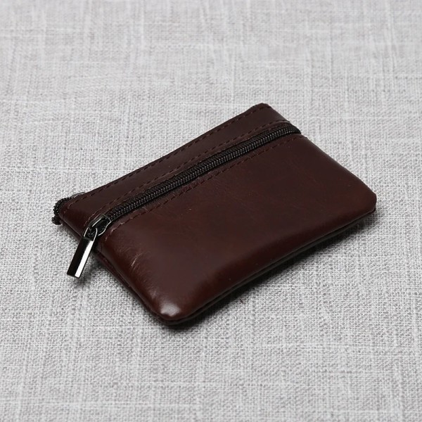 Läder Mini Myntväska Unisex Enkel Bärbar Första Layer Kohud Retro Handgjord dragkedja Liten case Burgundy