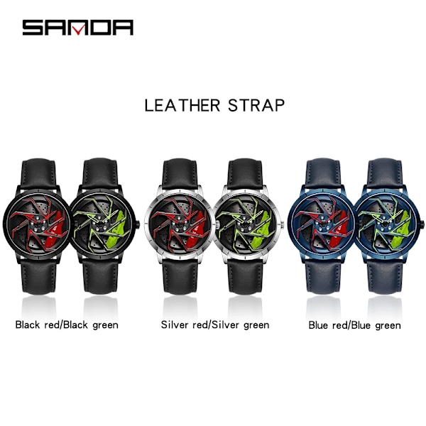 Mode Hot Sell Bilfälg Herr Klockor Rostfritt stål Vattentät watch 360 graders roterande hjul Fälgskiva Quartz Armbandsur Mesh silver red box