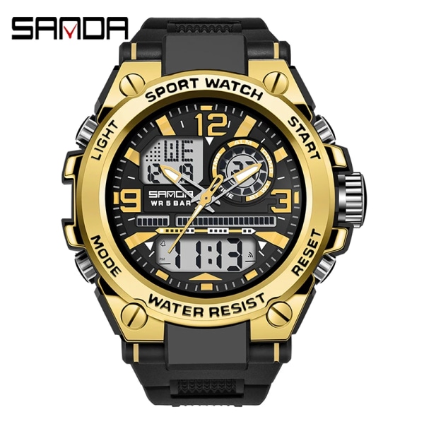 SANDA G Style Herr Digital Watch Date Militär Sportklockor Vattentät Elektronisk Armbandsur Herrklocka Orologio da uomo black gold 6024