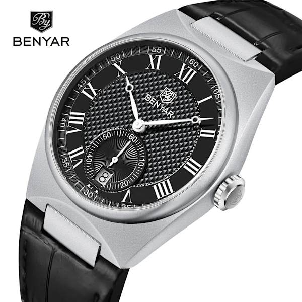 BENYAR Herrklockor Retro Dial Quartz Watch For Herr Lyx 40MM Militärläder Originalklockor Vattentät klocka Reloj Hombre Blue