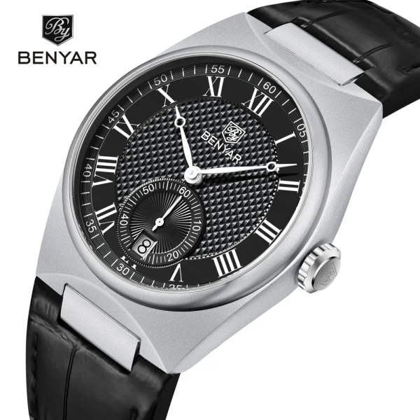 BENYAR Herrklockor Retro Dial Quartz Watch For Herr Lyx 40MM Militärläder Originalklockor Vattentät klocka Reloj Hombre Gold