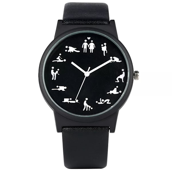 Creative Fun Quartz Watch for Herr Black Dial Quartz Watches Bekvämt svart läderarmbandsur för män