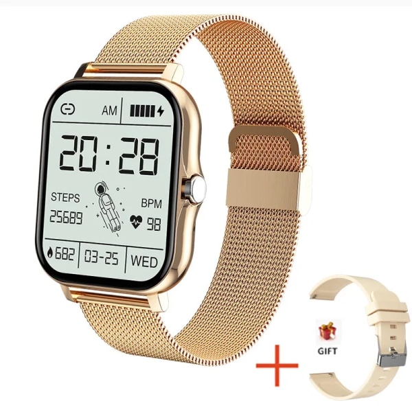 Ny Bluetooth samtal Watch Män Kvinnor Sov Puls Blodtryck Sport Smart Klocka Mode Dam Smartwatch Kvinna Mesh belt gold(.1084)