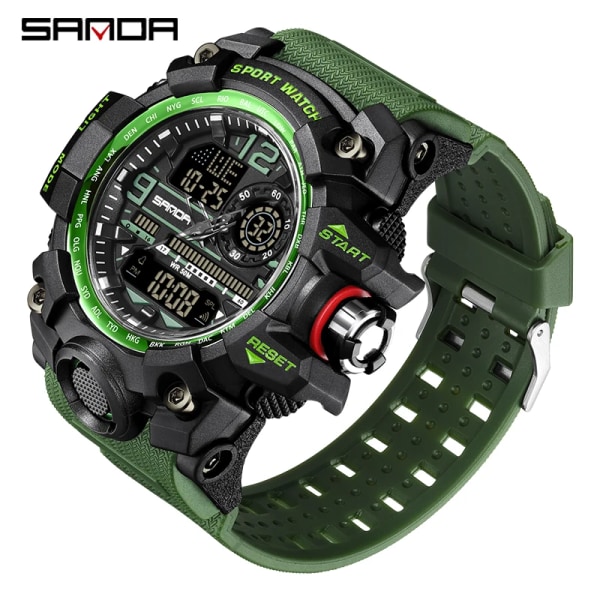 SANDA 2022 New Style Herrklockor 50M Vattentät Sport Militär Quartz Watch För Man Digital Armbandsur Klocka Army Green 3132