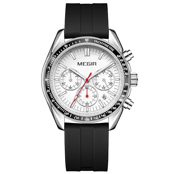 MEGIR Chronograph Quartz klockor för män Militär sport Vattentät herrarmbandsur med silikonrem Auto Date Lysande händer Black White