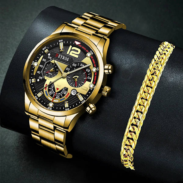 Relogio Lyx Herrklockor Guld Rostfritt Stål Kvarts Watch För Män Business Luminous Läder Armbandsklocka As Shown 1