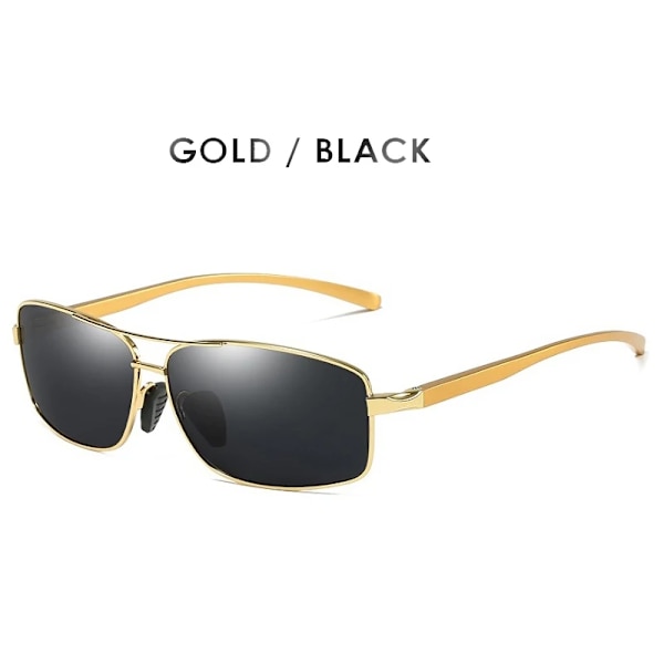 AORON Classic Retro Polarized Solglasögon Herr Rektangulära Solglasögon Aluminiumram Solglasögon Herr UV400 Gold Black Zipper Glasses Case