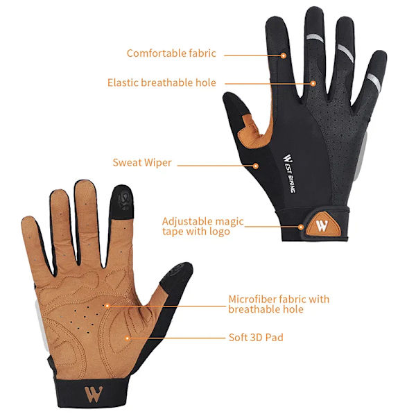 WEST BIKING Sommarcykelhandskar för män Stötsäkra cykelhandskar Utomhussport Fotvandring Pekskärm Helfinger cykelhandskar Half Finger XL